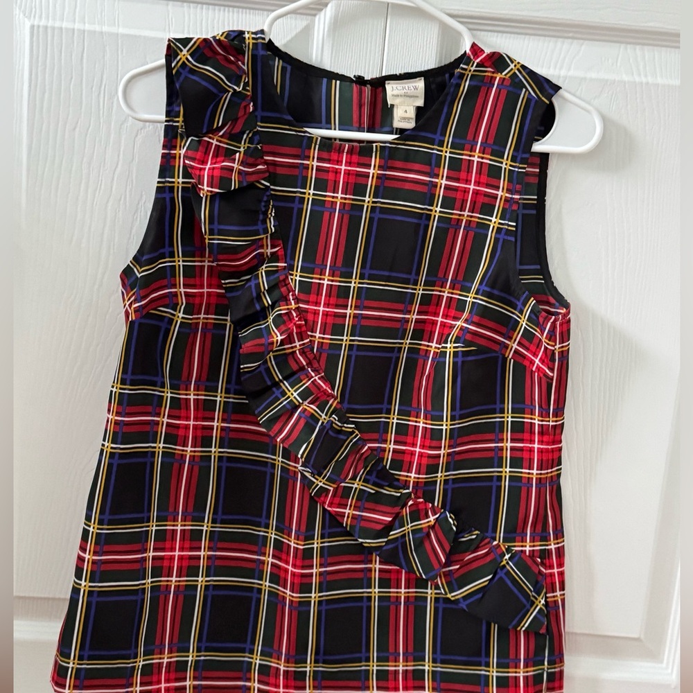 JCrew Factory tartan plaid sleeveless ruffle blouse
